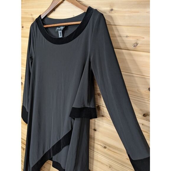Joseph Ribkoff Top Womens 8 Black Asymmetrical Hem‎ Tunic Velvet Trim - Picture 4 of 12